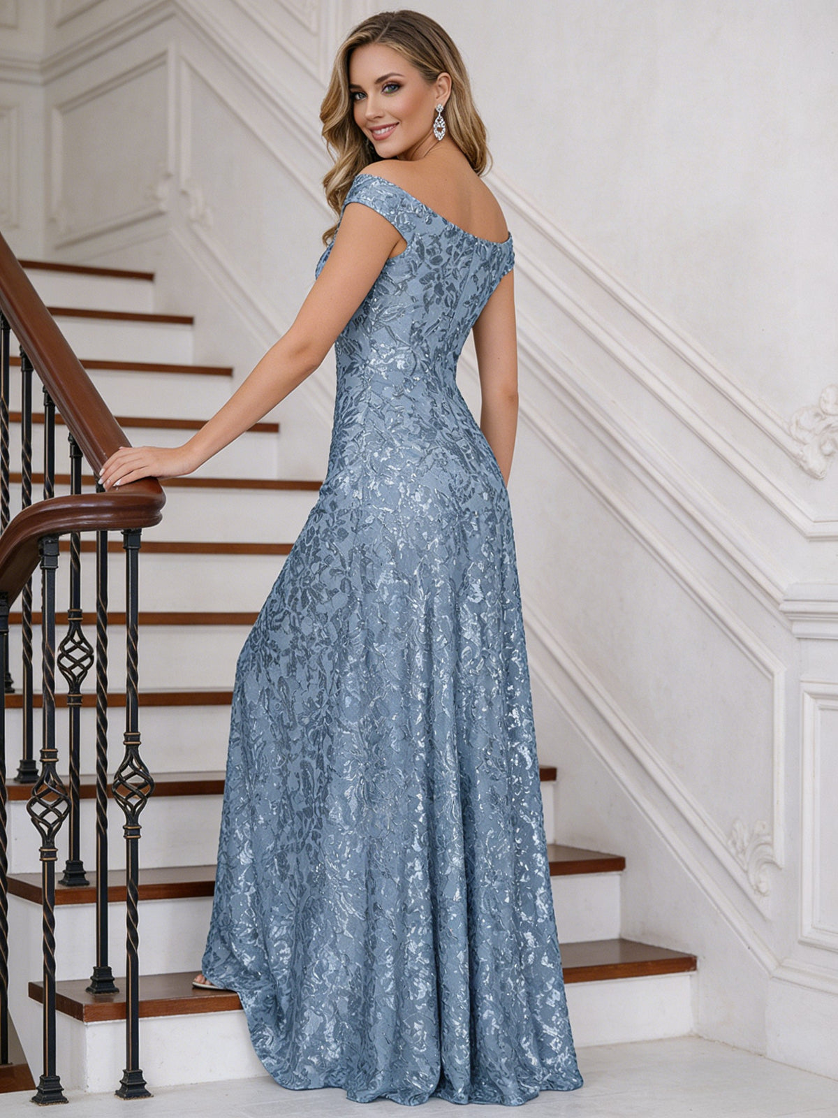 A-Line Off Shoulder Floor-Length Mother of the Bride Dresses with Sequins