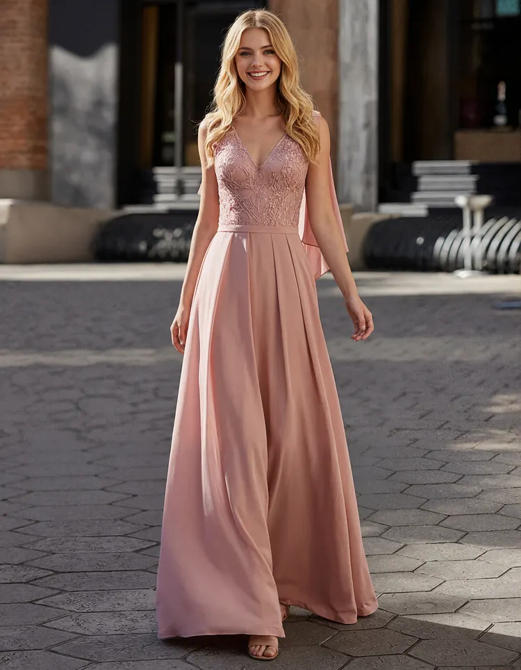 Pink Lace Bodycon Chiffon Maxi Dress