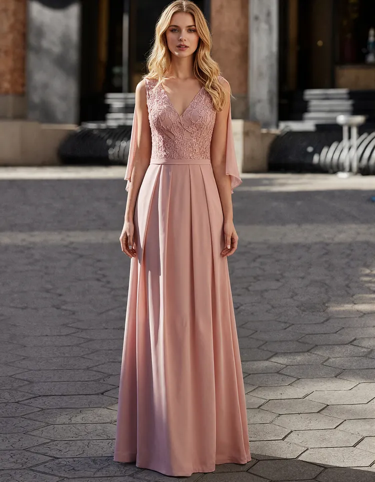 Pink Lace Bodycon Chiffon Maxi Dress