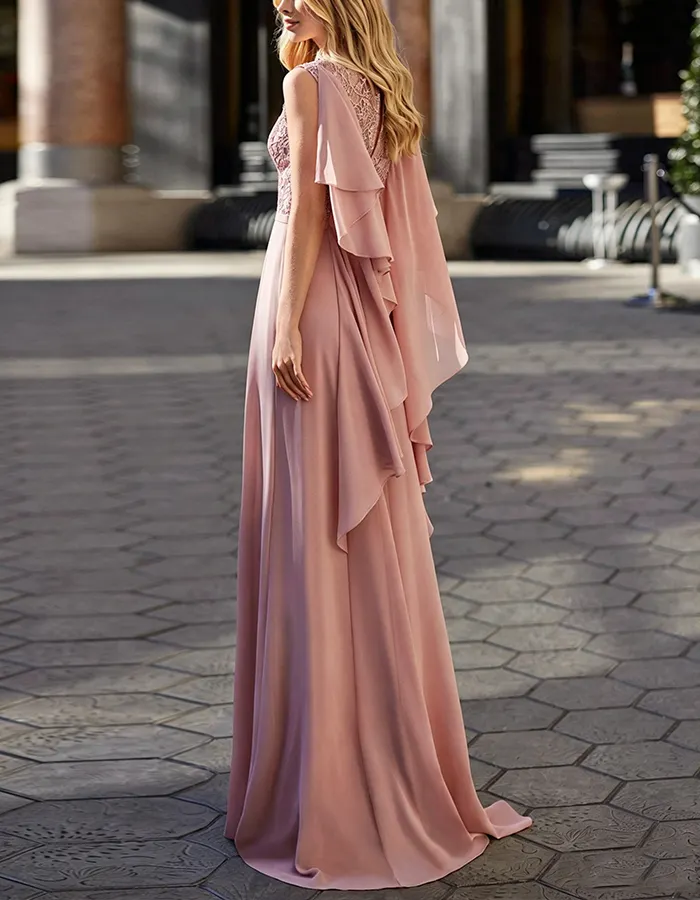 Pink Lace Bodycon Chiffon Maxi Dress