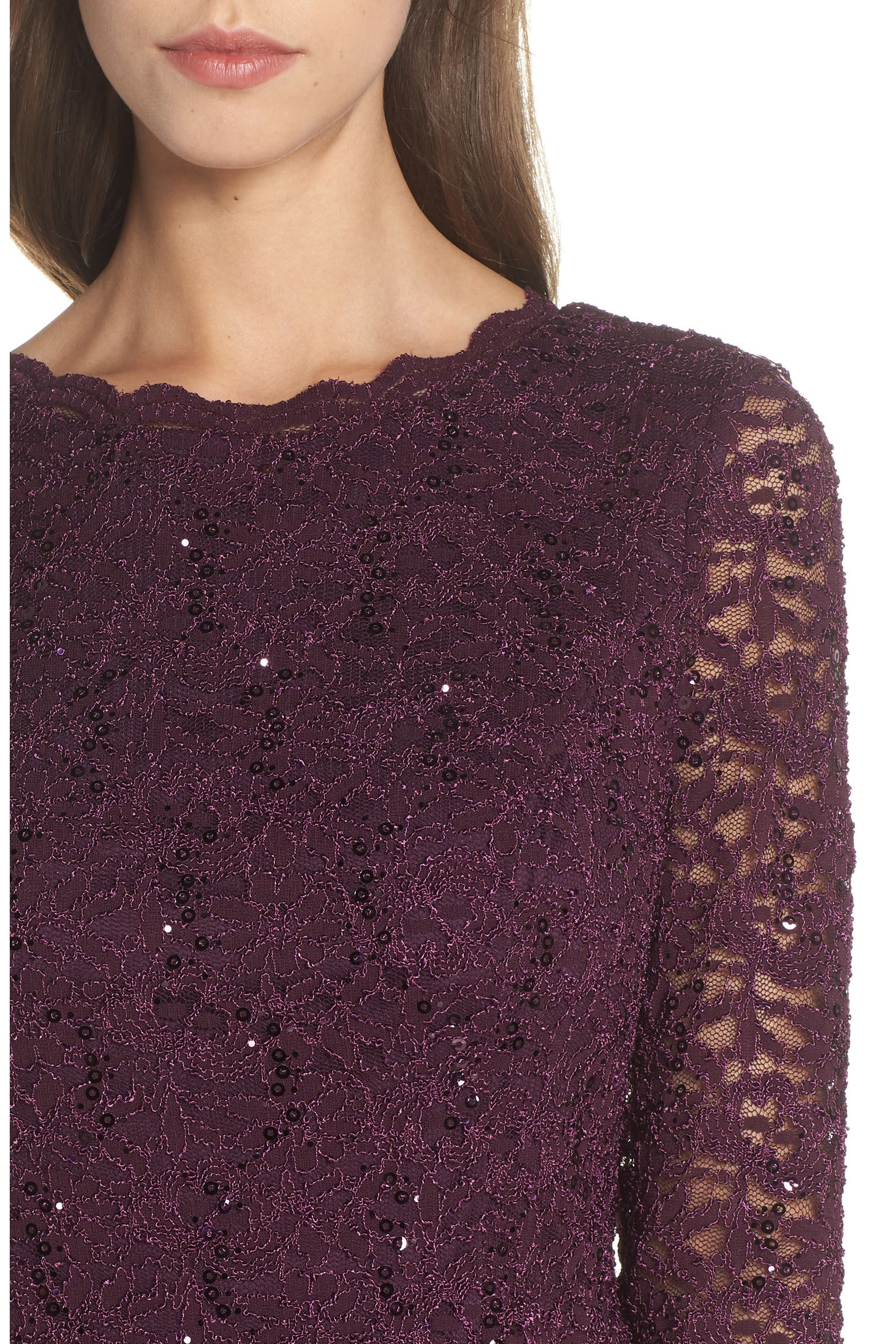 Classic Sequined Lace and Chiffon Two-Piece Knee-Length Dress Set
