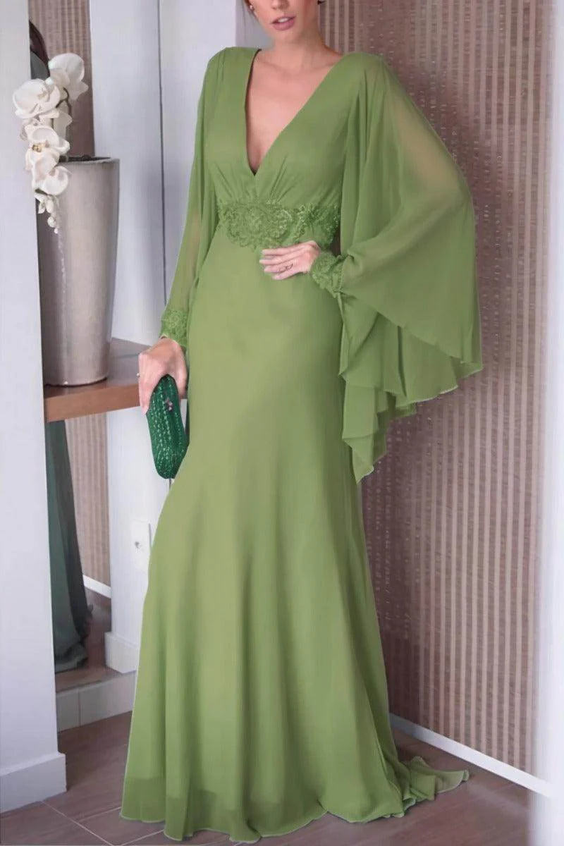 Sheath-Column Sweep-Brush Train Chiffon Mother Dress