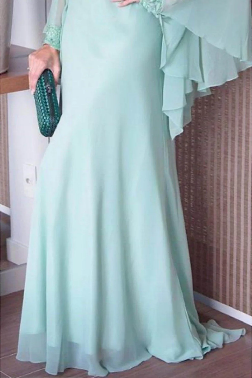 Sheath-Column Sweep-Brush Train Chiffon Mother Dress