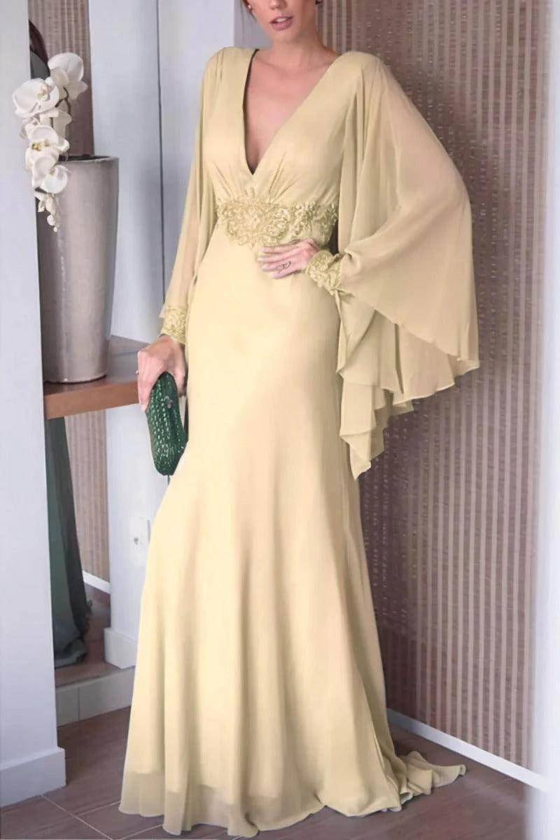 Sheath-Column Sweep-Brush Train Chiffon Mother Dress