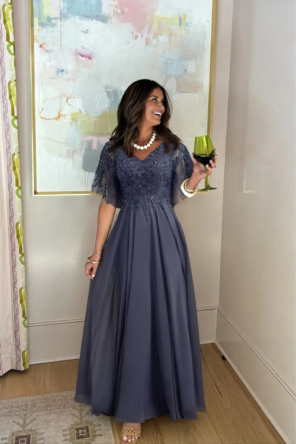 A-Line Floor Length Chiffon Mother Dress