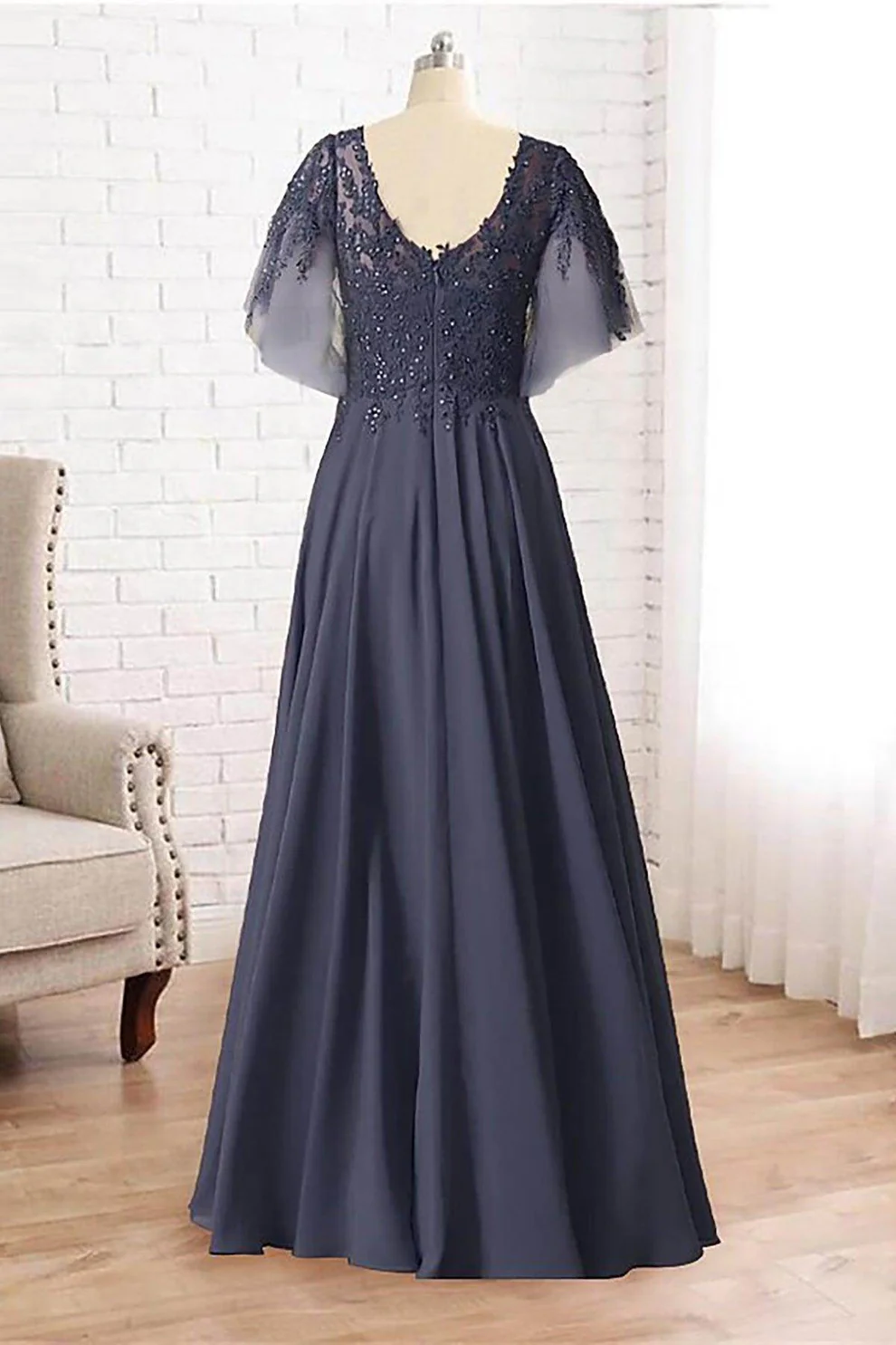 A-Line Floor Length Chiffon Mother Dress
