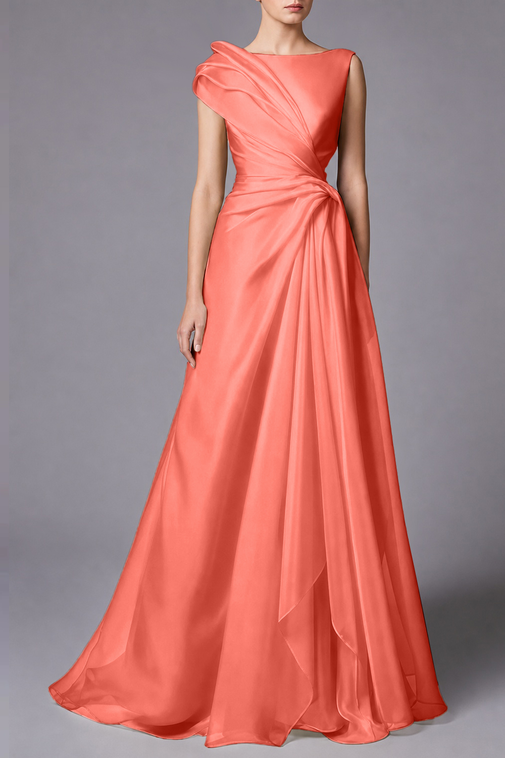Burgundy Sleeveless Ruched Draped Maxi Dress