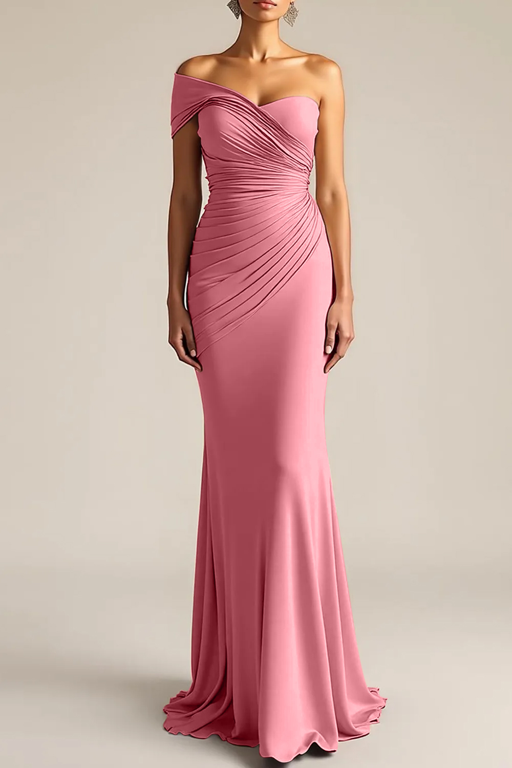 Formal Dress Light Khaki Sheath One Shoulder Maxi Dress