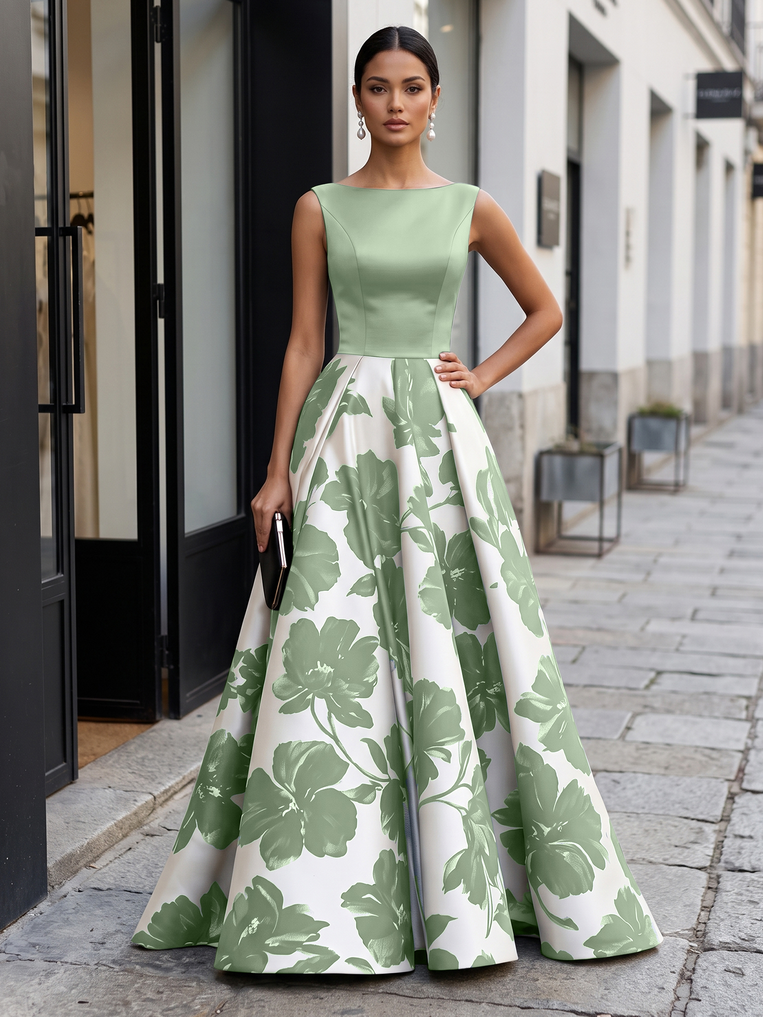 Elegant Monochrome Floral Ball Gown