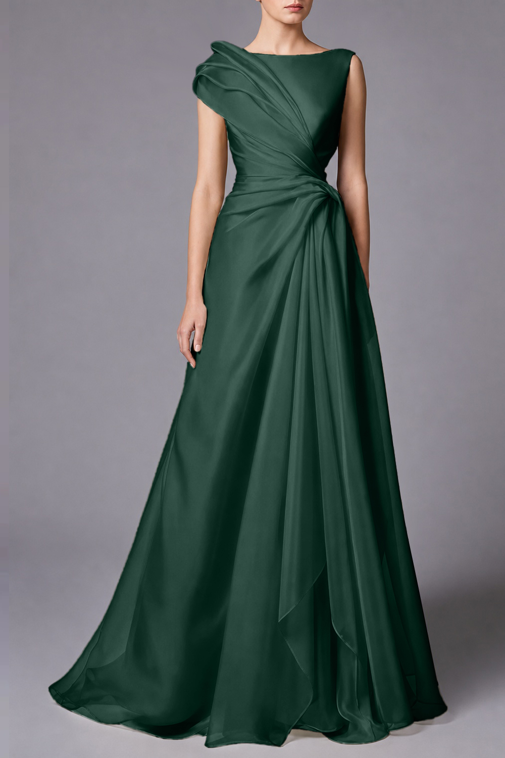 Burgundy Sleeveless Ruched Draped Maxi Dress