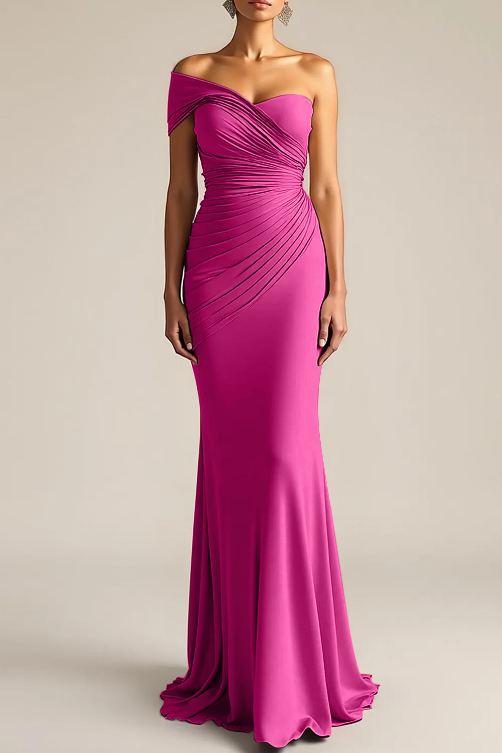 Formal Dress Light Khaki Sheath One Shoulder Maxi Dress