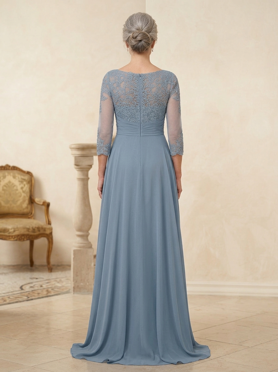 Timeless Embroidered Lace and Chiffon Column Gown
