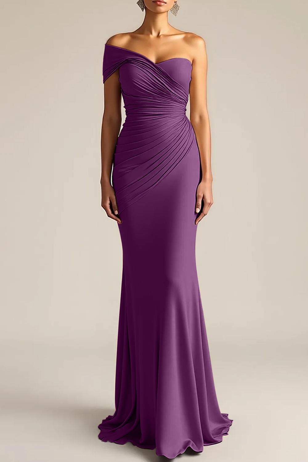 Formal Dress Light Khaki Sheath One Shoulder Maxi Dress