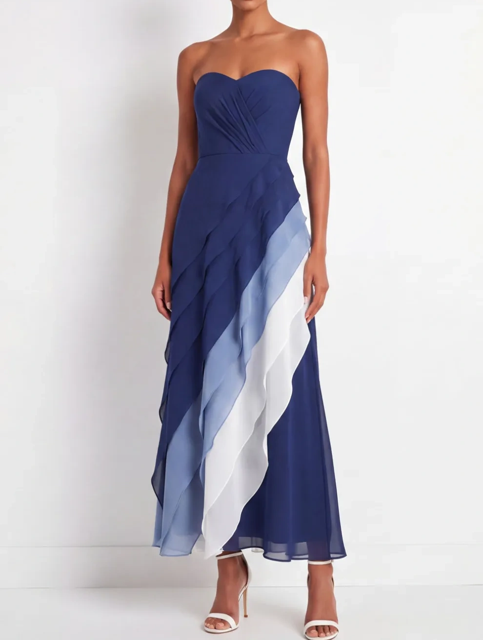 Blue A Line Sweetheart Ruched Long Wedding Guest Dress