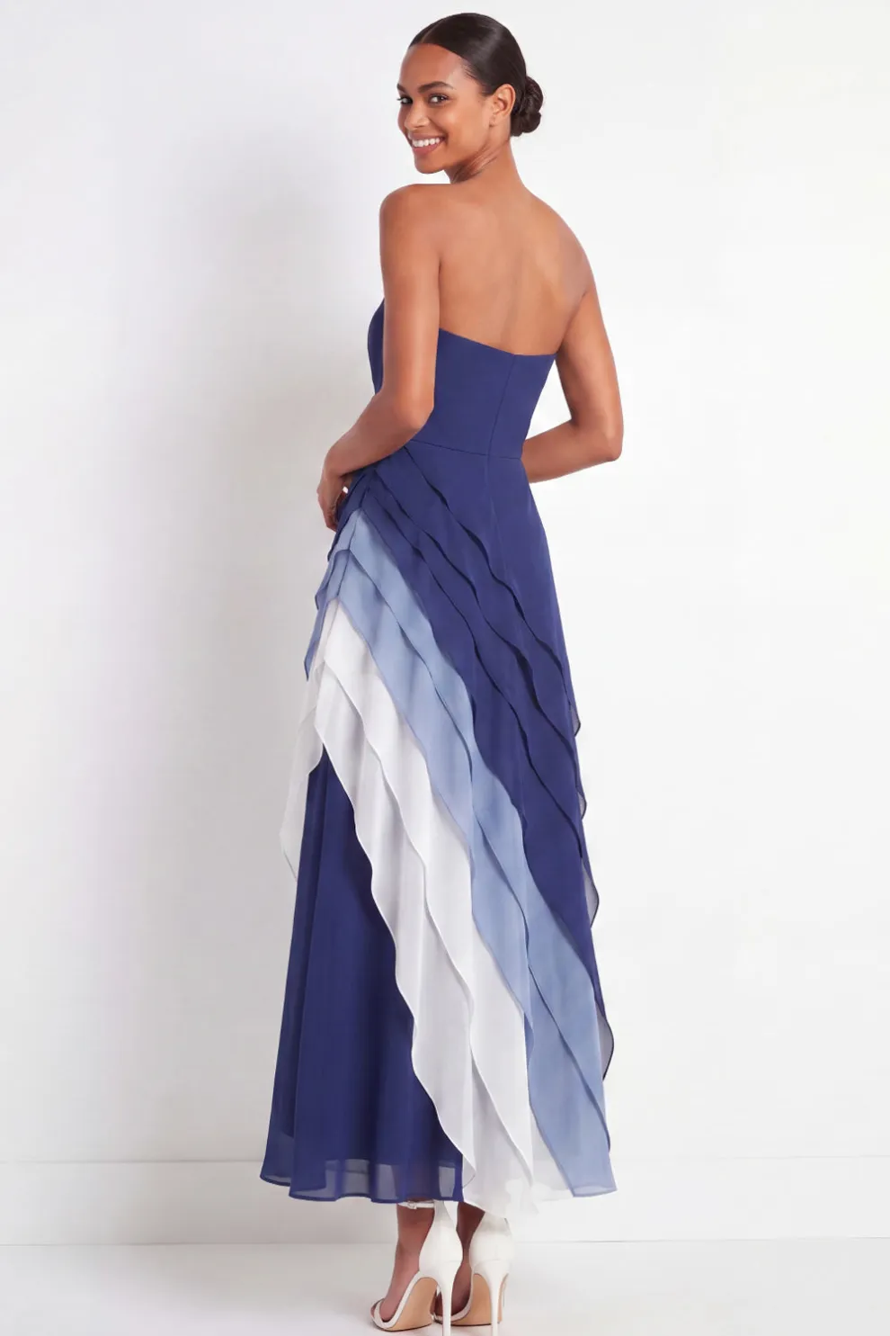 Blue A Line Sweetheart Ruched Long Wedding Guest Dress