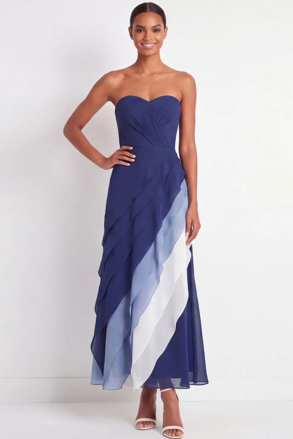 Blue A Line Sweetheart Ruched Long Wedding Guest Dress