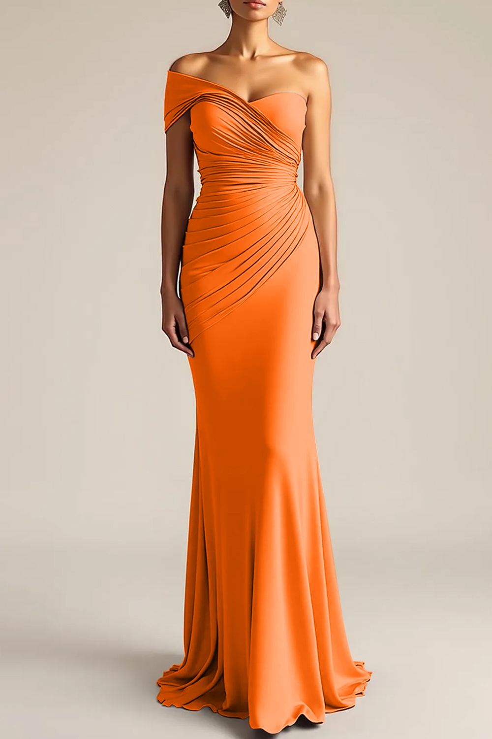 Formal Dress Light Khaki Sheath One Shoulder Maxi Dress