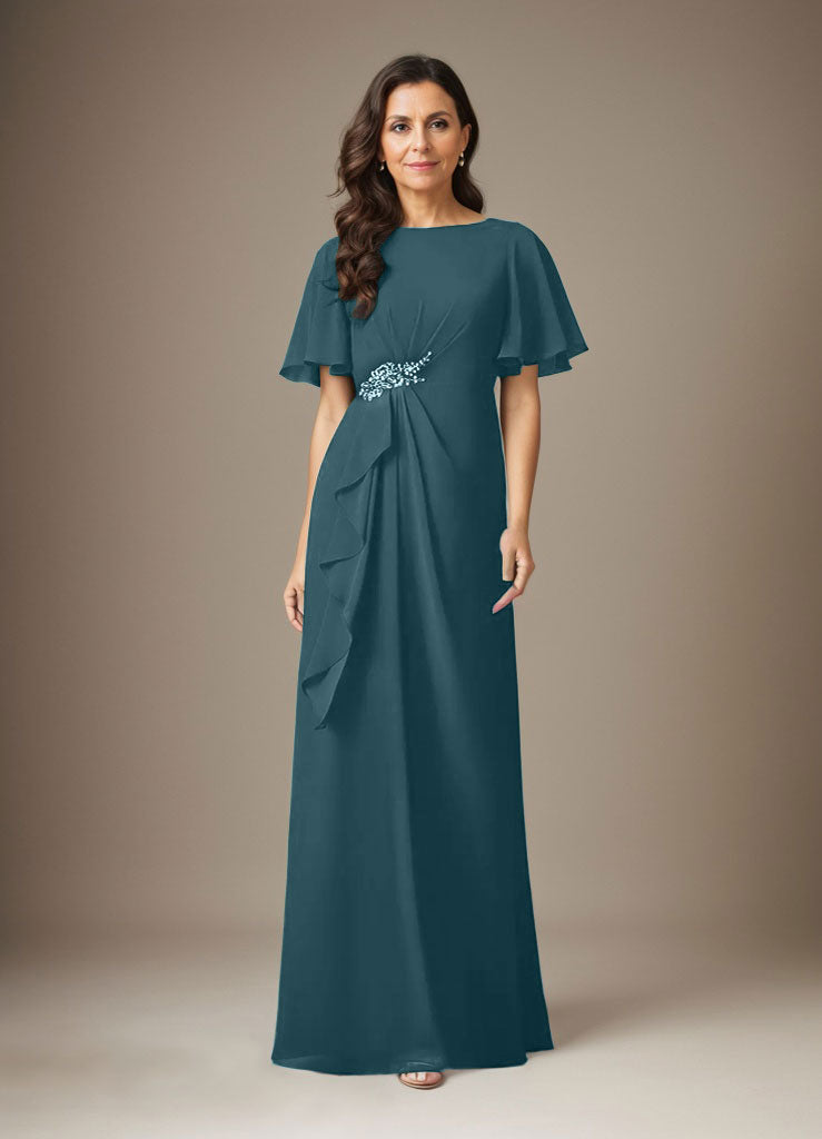 Dark Navy Sheath Beaded Chiffon Dress