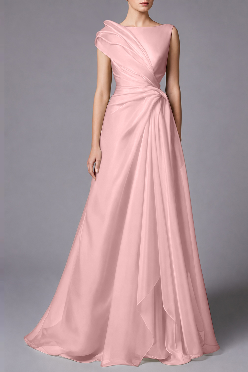 Burgundy Sleeveless Ruched Draped Maxi Dress