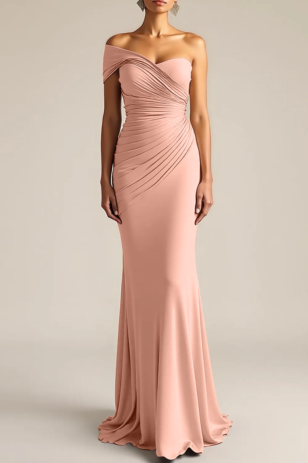 Formal Dress Light Khaki Sheath One Shoulder Maxi Dress