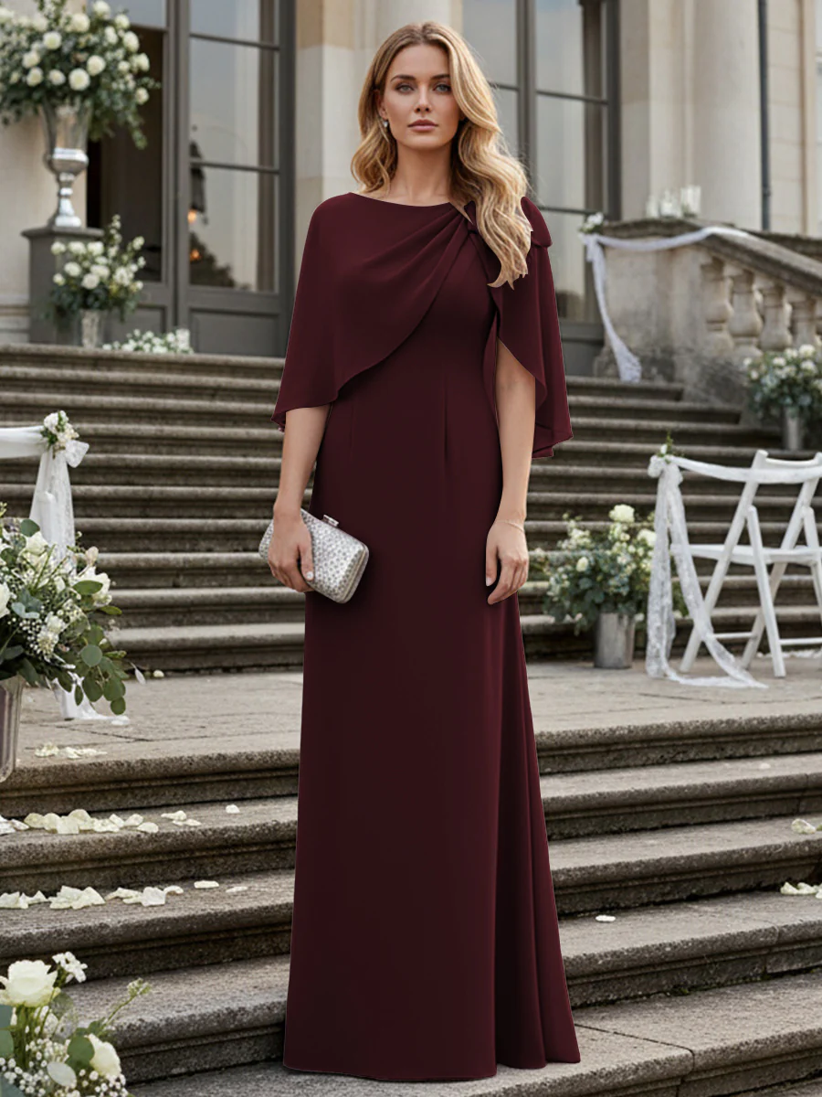 Sheath/Column Scoop Neck Floor-Length Mother of the Bride Dresses with Asymmetical Cape