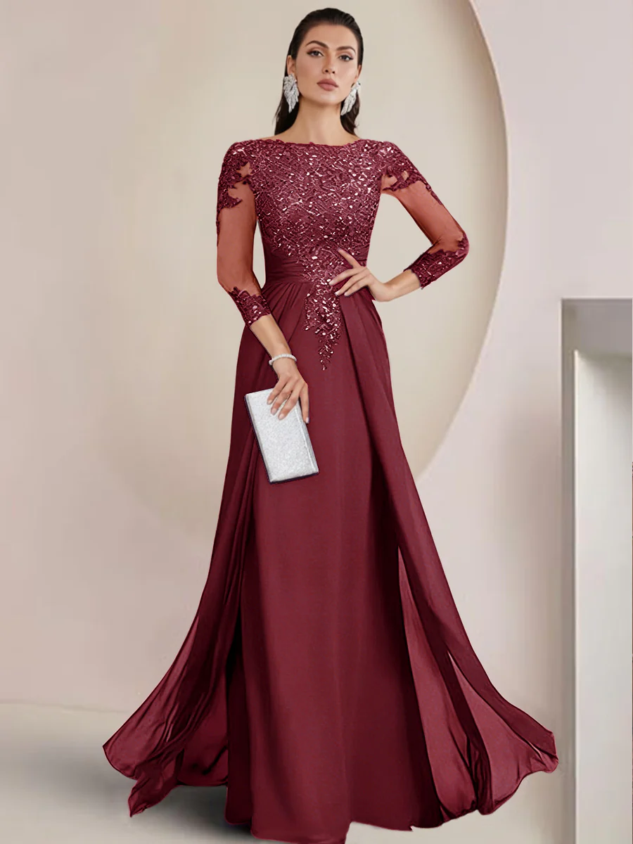 Sheath/Column Scoop Neck Floor-Length Mother of the Bride Dresses with Lace Appliques