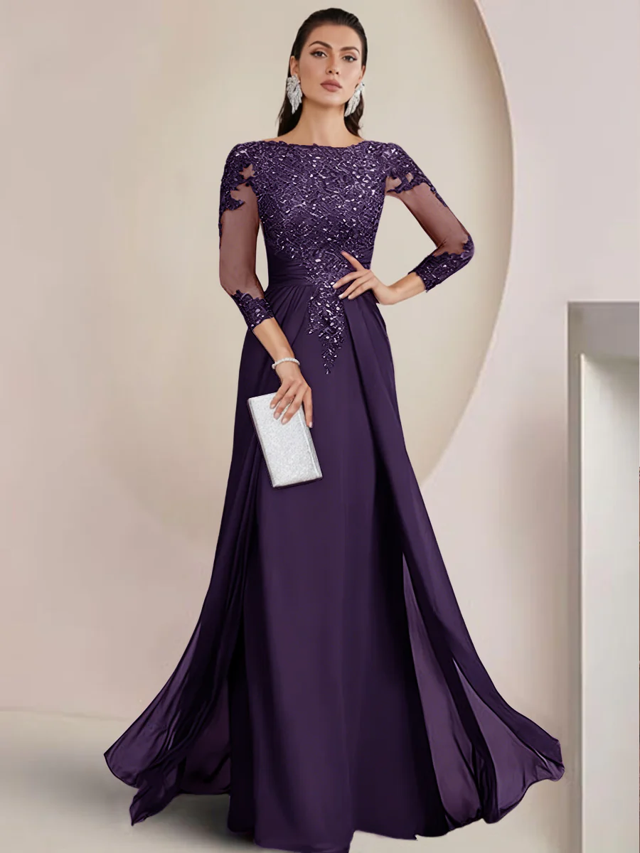 Sheath/Column Scoop Neck Floor-Length Mother of the Bride Dresses with Lace Appliques