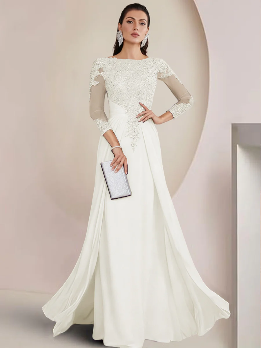Sheath/Column Scoop Neck Floor-Length Mother of the Bride Dresses with Lace Appliques