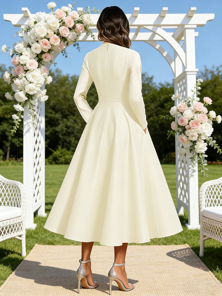 A-Line/Princess V-Neck Satin Tea-Length Mother of the Bride Dresses with Flower