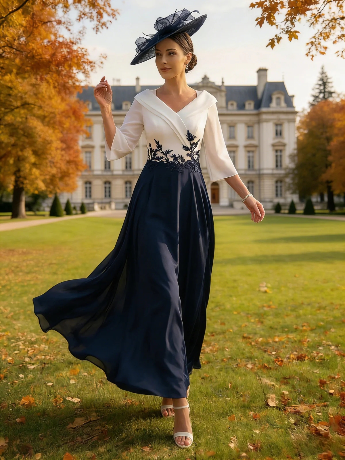 A-Line V-Neck Ankle-Length Mother of the Bride Dresses with Lace Appliques