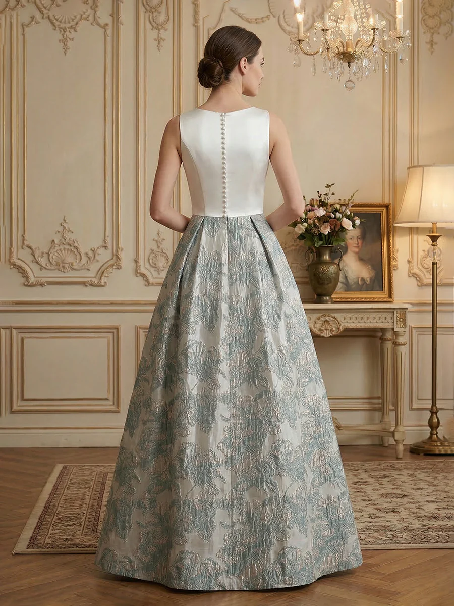 V-Neck Jacquard Satin Ruched Mother of the Bride Dresses