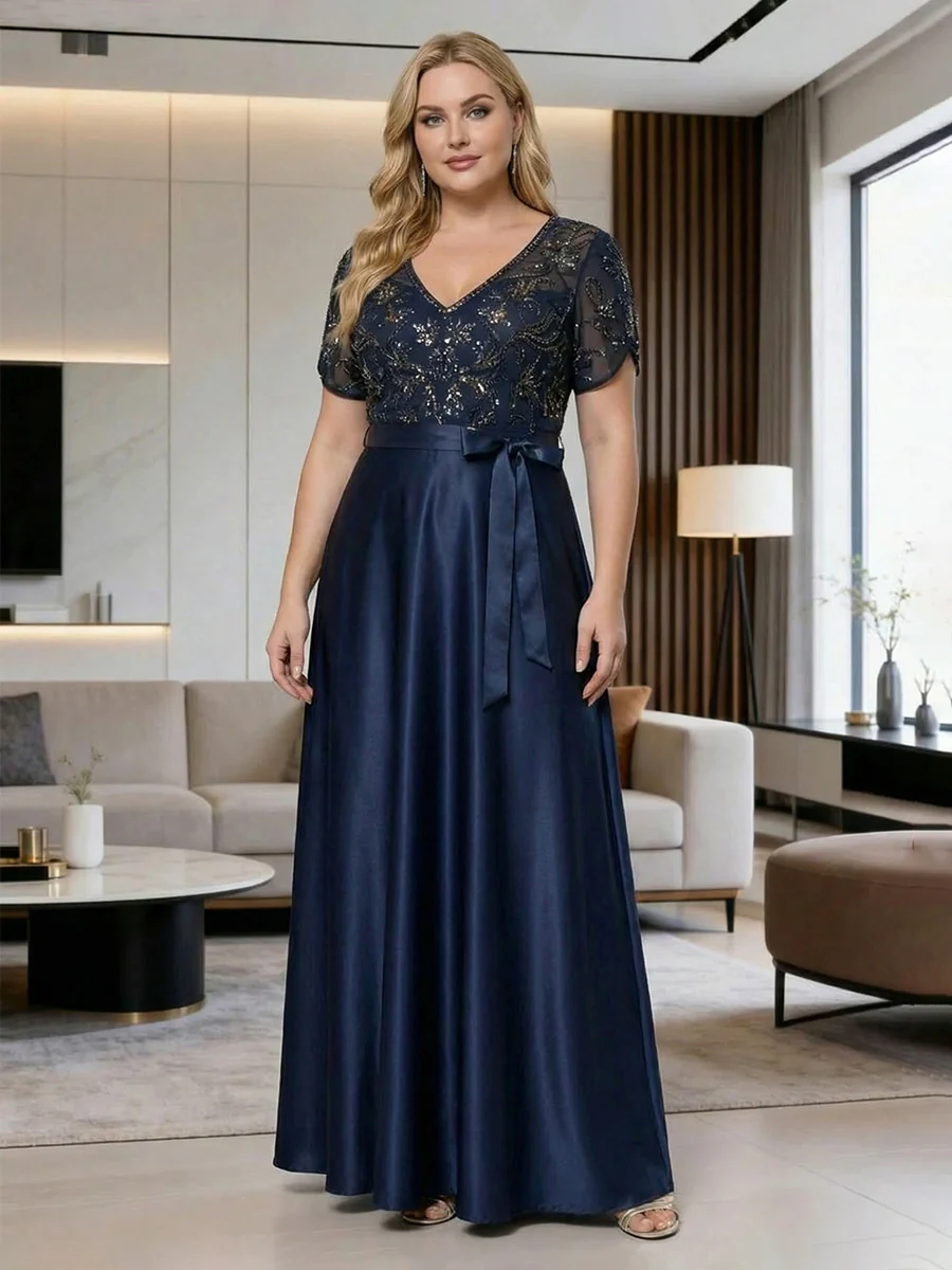 A Line Short Sleeves Lace Appliques Mother of the Bride Dresses