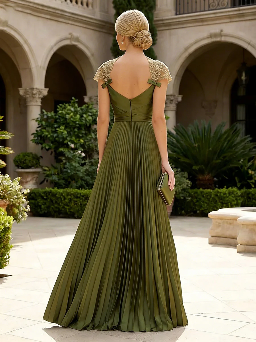 A-Line Chiffon Pleated Floor-Length Mother of the Bride & Groom Dresses with Ruched Corset