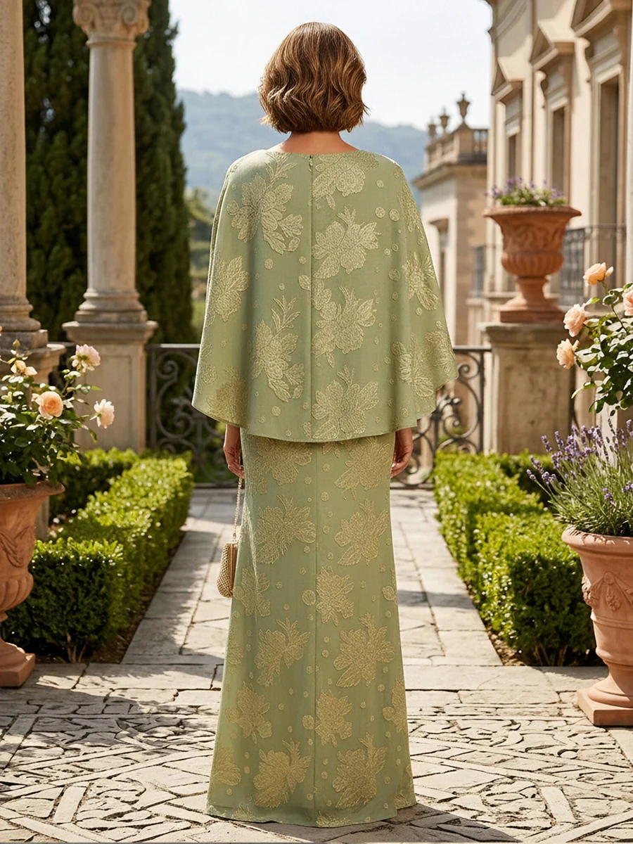 Jacquard Sheath/Column Scoop Neck Floor-Length Mother of the Bride & Groom Dresses with Ruched Waist