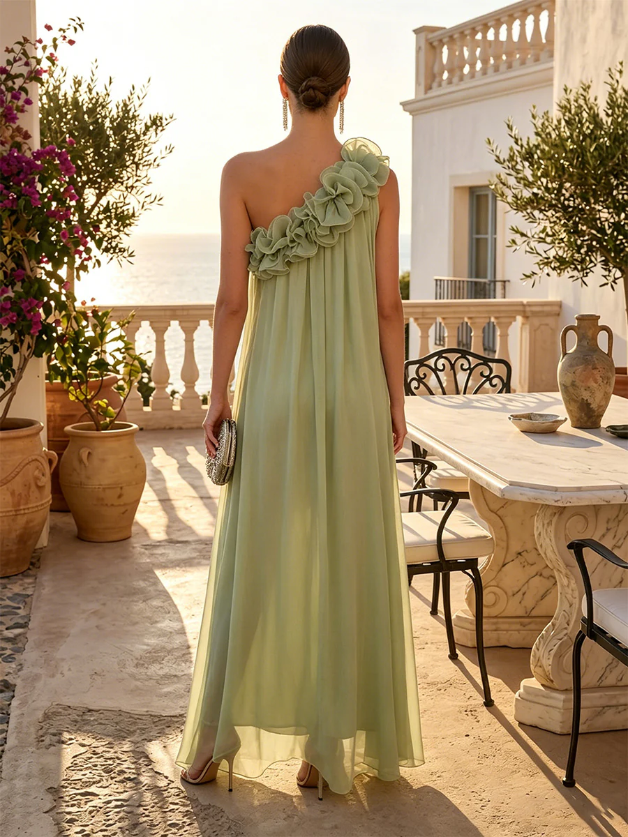 Chiffon A-Line/Princess One Shoulder Floor-Length Formal Dresses with Pleats