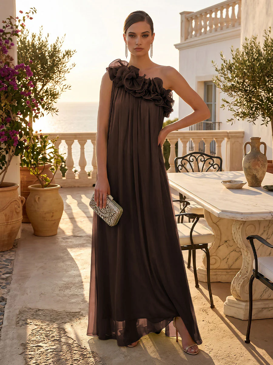 Chiffon A-Line/Princess One Shoulder Floor-Length Formal Dresses with Pleats