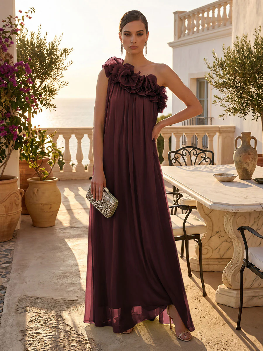 Chiffon A-Line/Princess One Shoulder Floor-Length Formal Dresses with Pleats