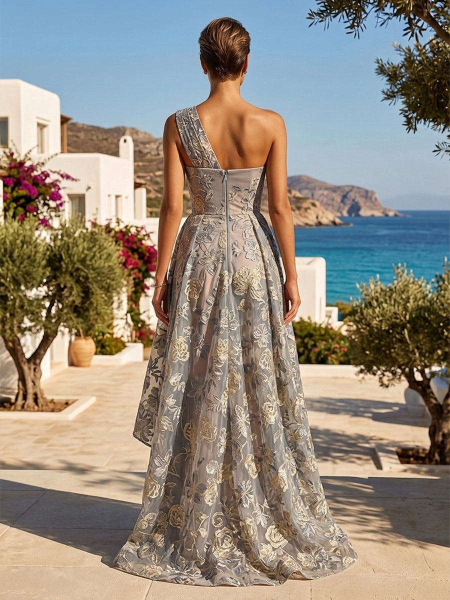 Jacquard A-Line/Princess One Shoulder High-Low Maxi Dress