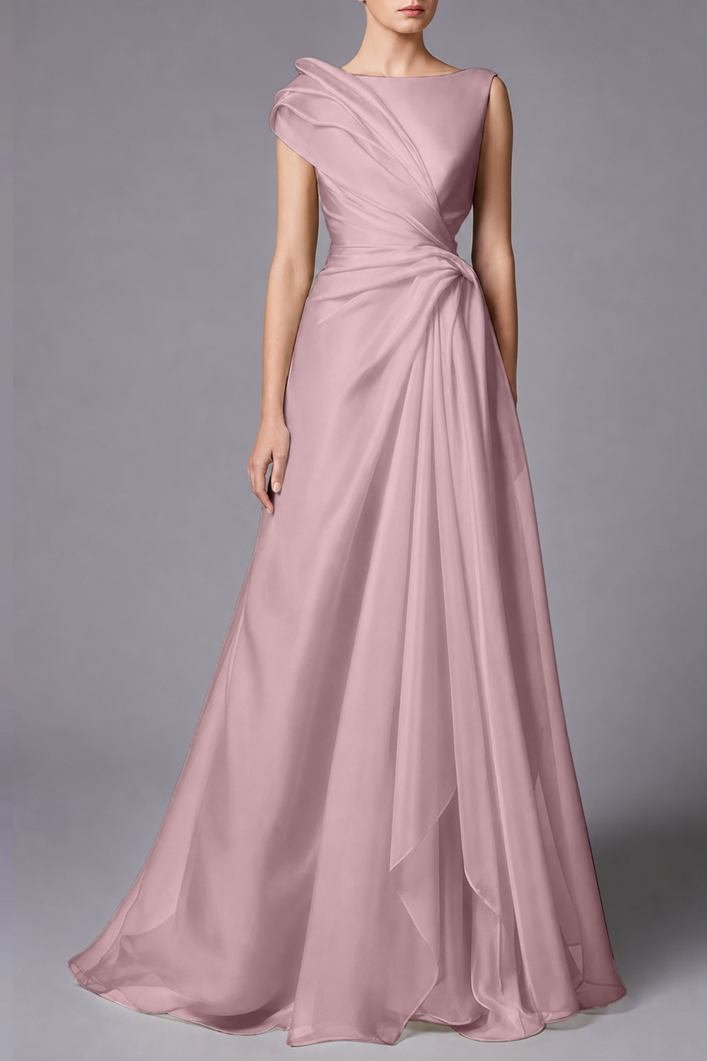Burgundy Sleeveless Ruched Draped Maxi Dress