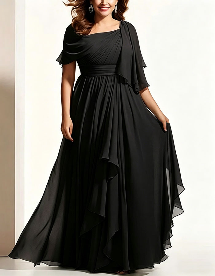 Sage Green Chiffon Asymmetrical Shawl Maxi Dress