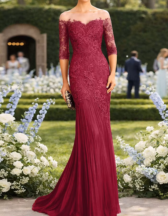 Dusty Pink Lace Chiffon Off-the-shoulder Maxi Dress