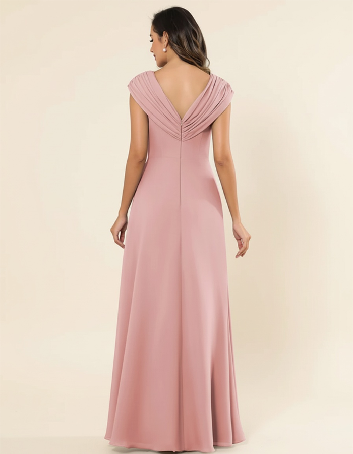 V-neck Cross-pleated Chiffon Maxi Dress