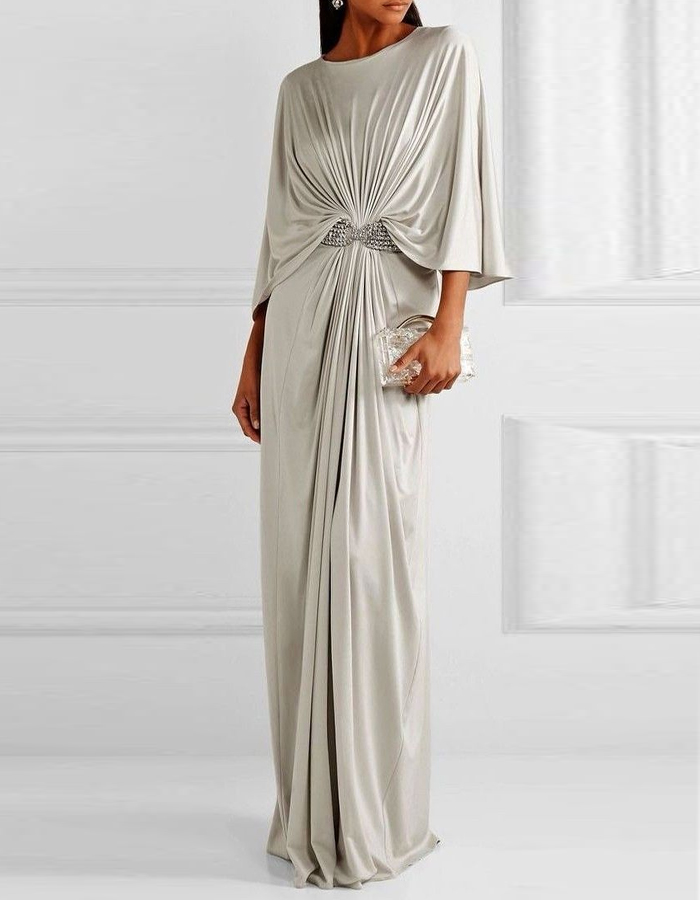 Light Gray Batwing Sleeves Maxi Dress