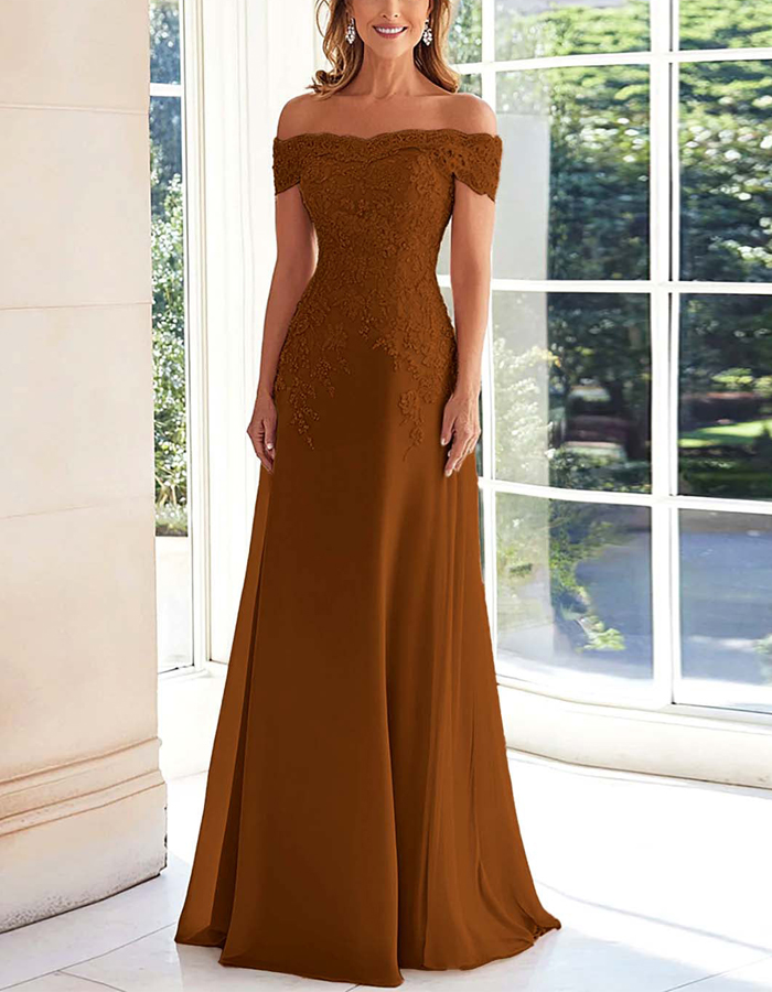Solid Color Off Shoulder Lace Embroidered Full Maxi Dress