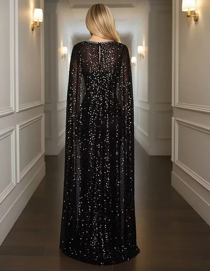 Solid Color Satin With Sequins Maxi Dress