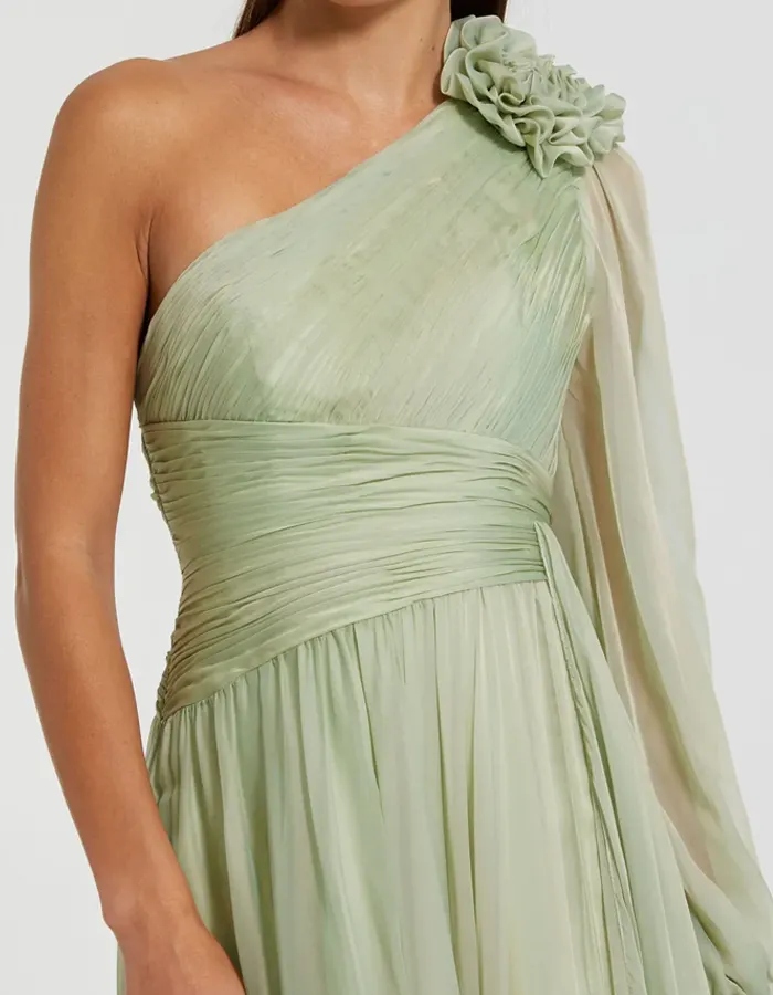 Sage-green Chiffon One-shoulder Maxi Dress