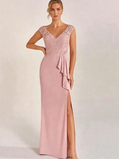 Elegant Pink Lace Maxi Dress