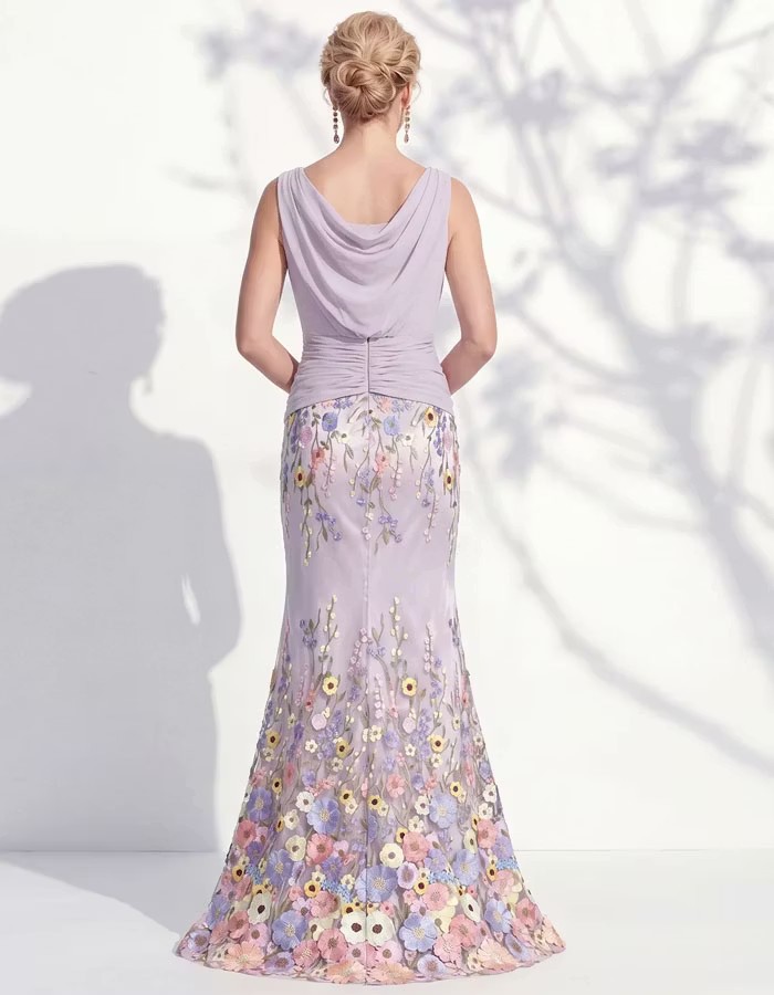 Green Sleeveless Multi Colored 3D Floral Pattern Maxi Dress