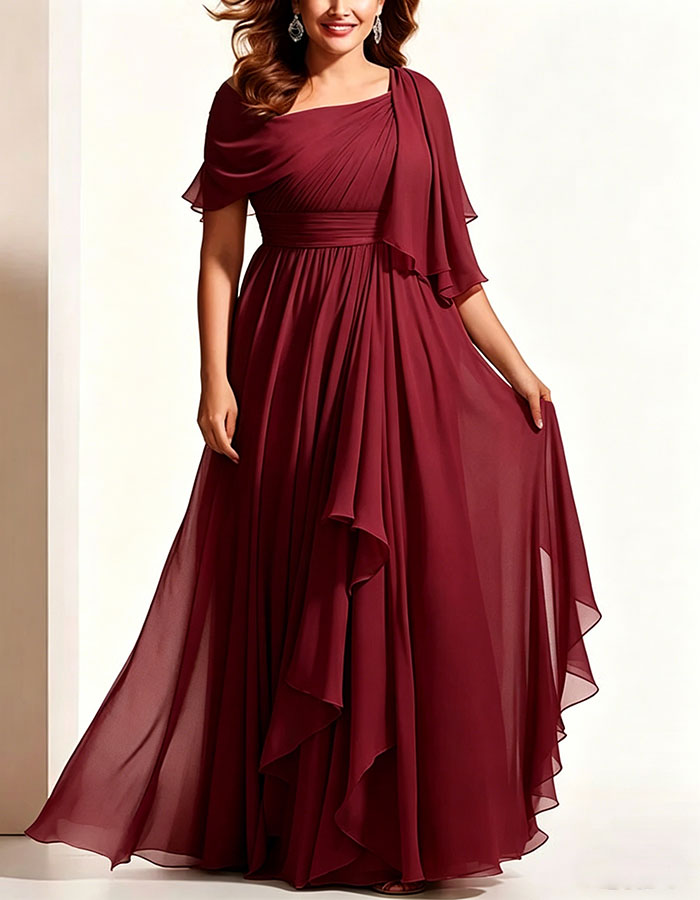 Sage Green Chiffon Asymmetrical Shawl Maxi Dress