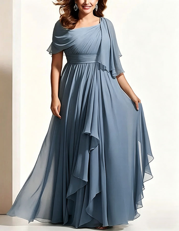 Sage Green Chiffon Asymmetrical Shawl Maxi Dress